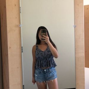 Navy Floral peplum crop top